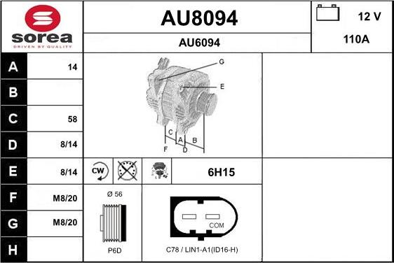 SNRA AU8094 - Alternator autospares.lv