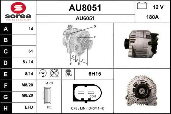 SNRA AU8051 - Alternator autospares.lv