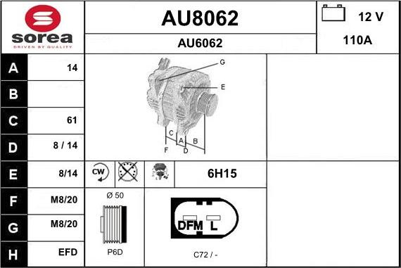 SNRA AU8062 - Alternator autospares.lv