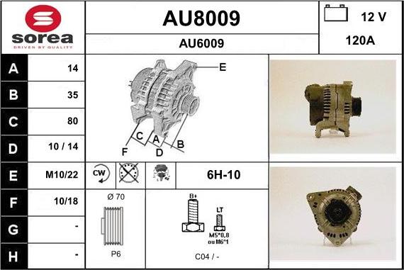 SNRA AU8009 - Alternator autospares.lv