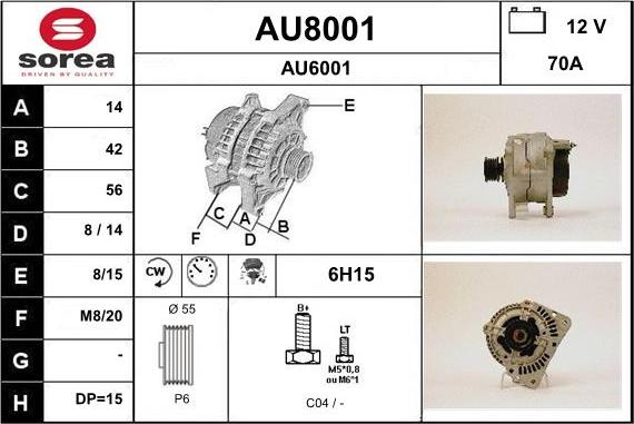 SNRA AU8001 - Alternator autospares.lv