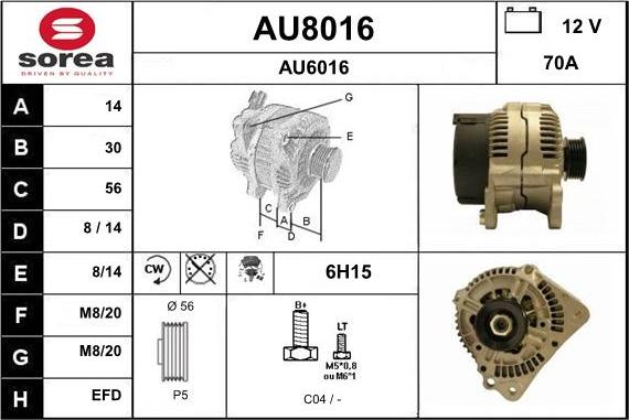 SNRA AU8016 - Alternator autospares.lv