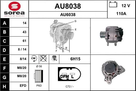 SNRA AU8038 - Alternator autospares.lv
