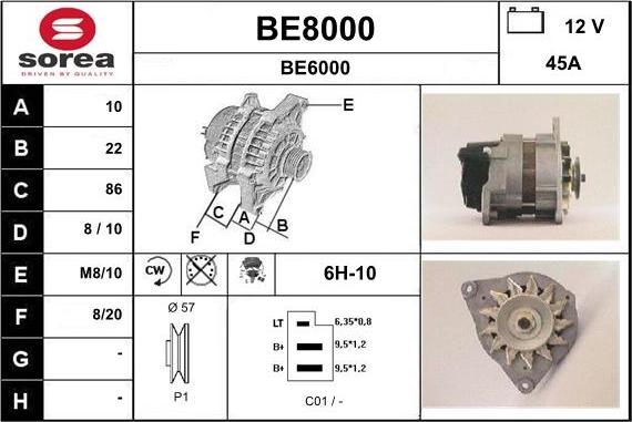 SNRA BE8000 - Alternator autospares.lv