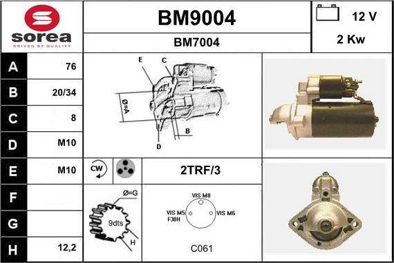 SNRA BM9004 - Starter autospares.lv