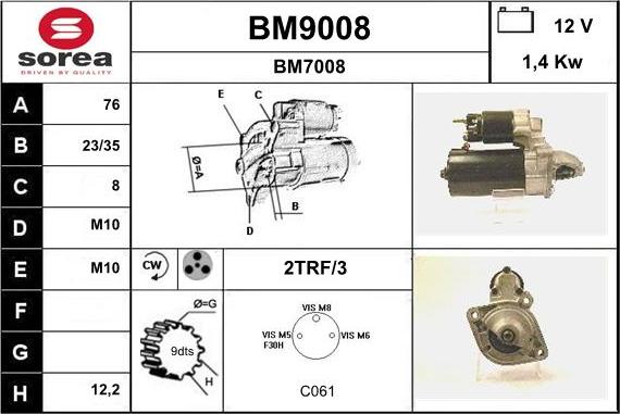 SNRA BM9008 - Starter autospares.lv