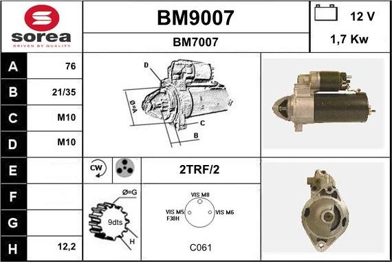 SNRA BM9007 - Starter autospares.lv