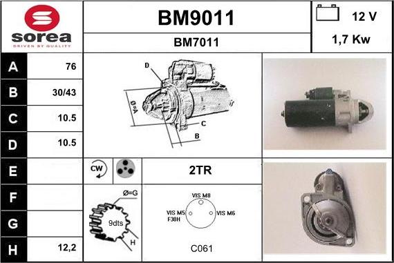 SNRA BM9011 - Starter autospares.lv