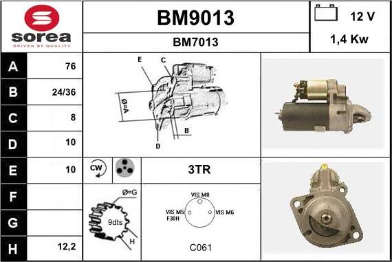 SNRA BM9013 - Starter autospares.lv