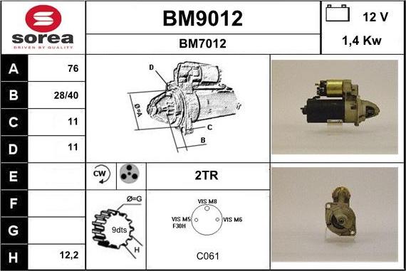 SNRA BM9012 - Starter autospares.lv