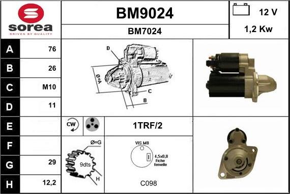 SNRA BM9024 - Starter autospares.lv