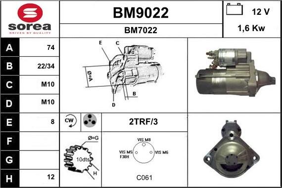 SNRA BM9022 - Starter autospares.lv