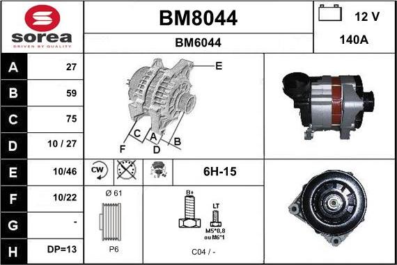 SNRA BM8044 - Alternator autospares.lv