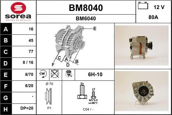 SNRA BM8040 - Alternator autospares.lv