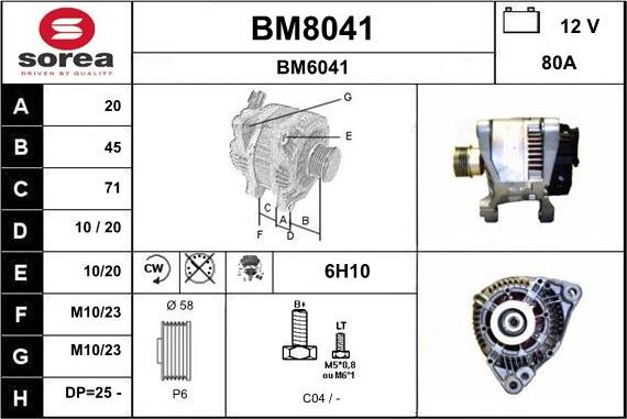 SNRA BM8041 - Alternator autospares.lv