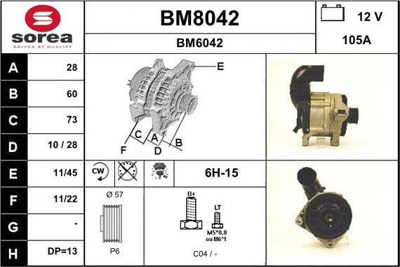 SNRA BM8042 - Alternator autospares.lv