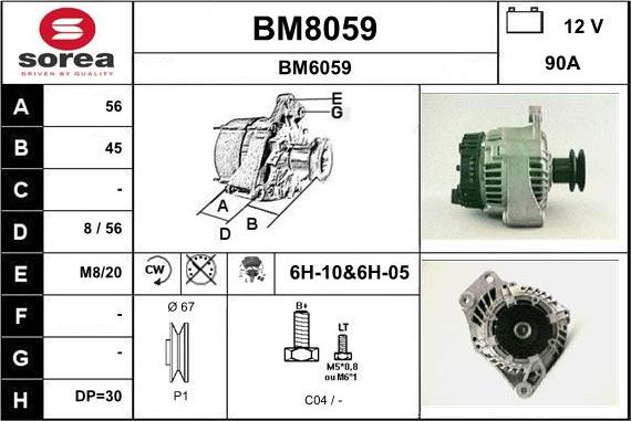 SNRA BM8059 - Alternator autospares.lv