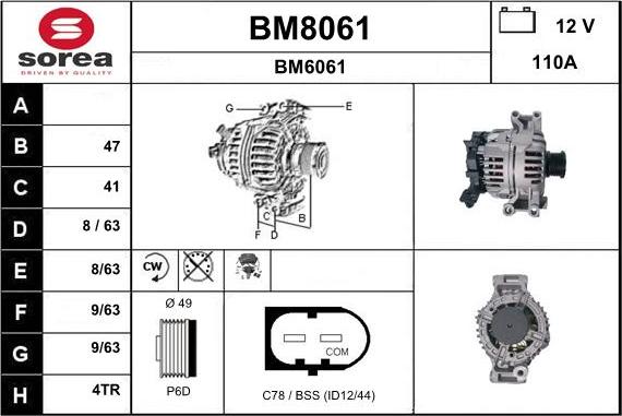 SNRA BM8061 - Alternator autospares.lv