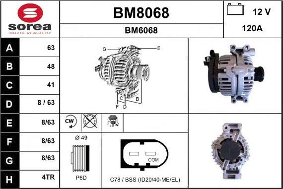 SNRA BM8068 - Alternator autospares.lv