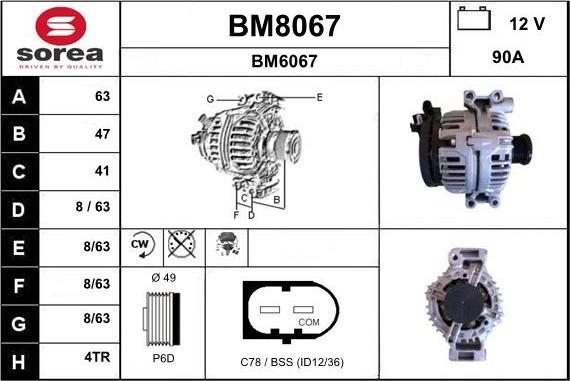 SNRA BM8067 - Alternator autospares.lv