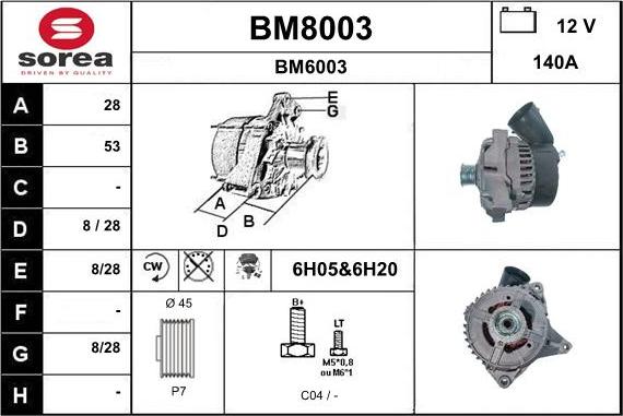 SNRA BM8003 - Alternator autospares.lv