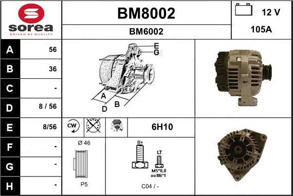 SNRA BM8002 - Alternator autospares.lv