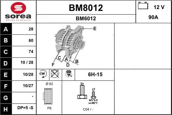 SNRA BM8012 - Alternator autospares.lv