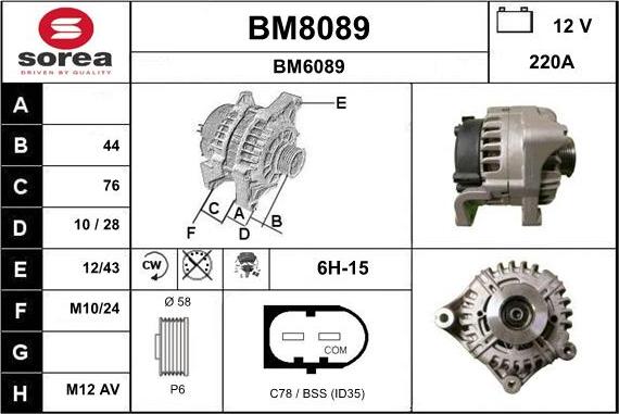 SNRA BM8089 - Alternator autospares.lv