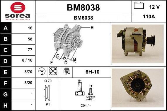 SNRA BM8038 - Alternator autospares.lv