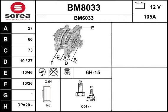 SNRA BM8033 - Alternator autospares.lv