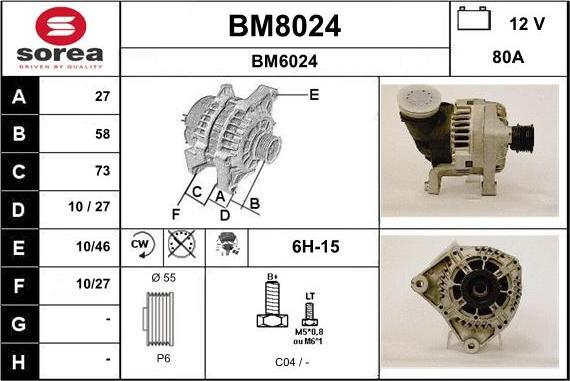 SNRA BM8024 - Alternator autospares.lv