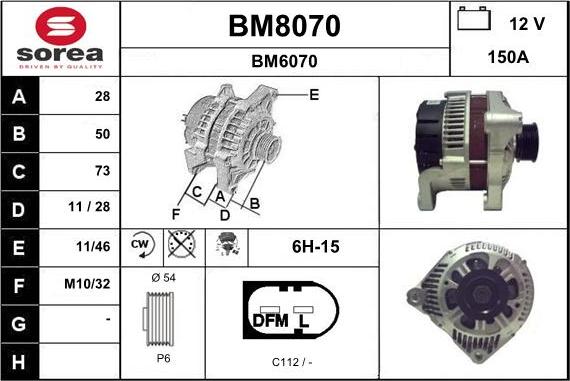 SNRA BM8070 - Alternator autospares.lv