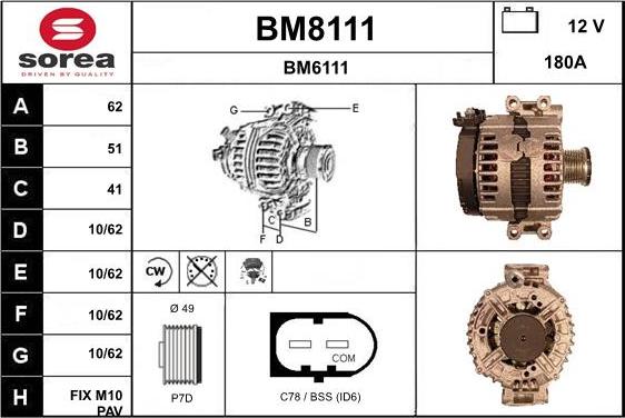 SNRA BM8111 - Alternator autospares.lv