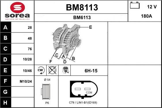 SNRA BM8113 - Alternator autospares.lv
