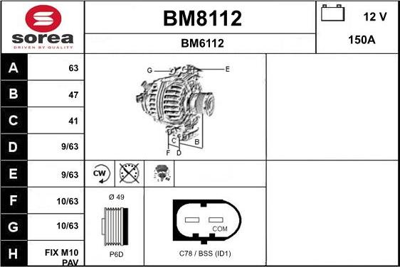 SNRA BM8112 - Alternator autospares.lv