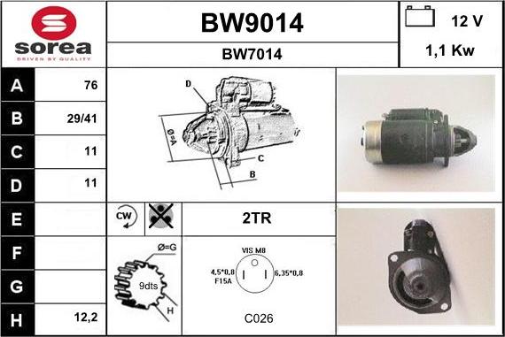 SNRA BW9014 - Starter autospares.lv