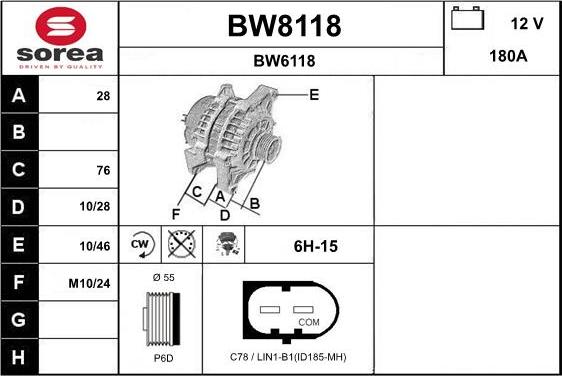 SNRA BW8118 - Alternator autospares.lv