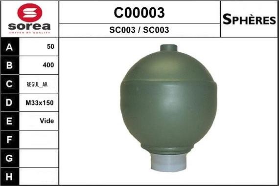 SNRA C00003 - Suspension Sphere, pneumatic suspension autospares.lv