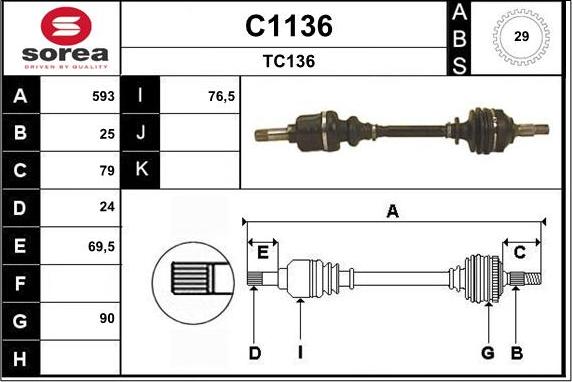 SNRA C1136 - Drive Shaft autospares.lv