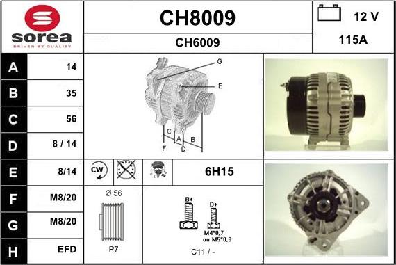SNRA CH8009 - Alternator autospares.lv