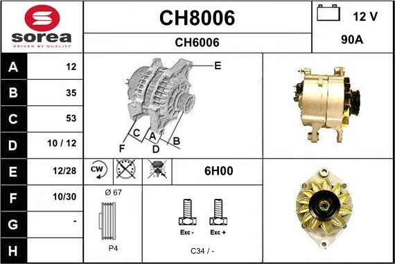 SNRA CH8006 - Alternator autospares.lv