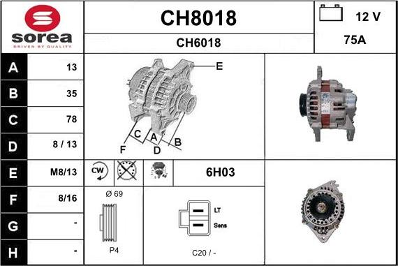SNRA CH8018 - Alternator autospares.lv