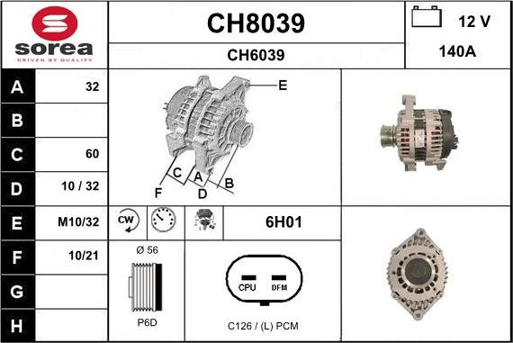 SNRA CH8039 - Alternator autospares.lv