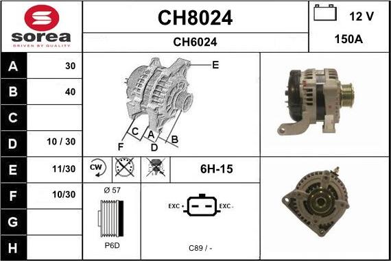 SNRA CH8024 - Alternator autospares.lv