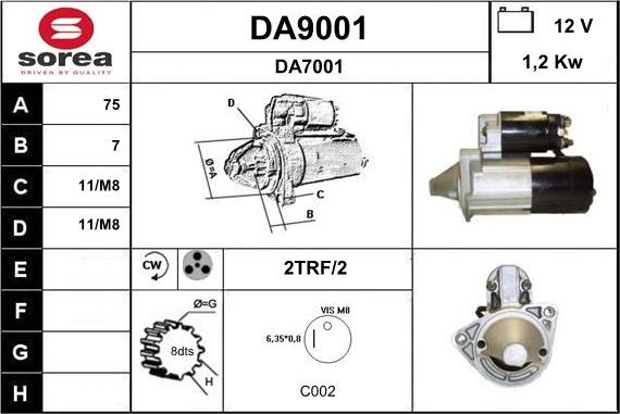 SNRA DA9001 - Starter autospares.lv