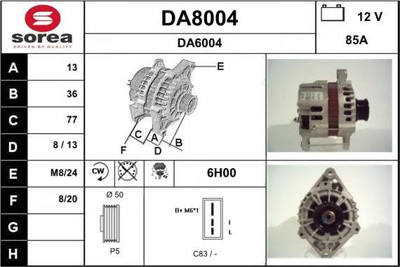 SNRA DA8004 - Alternator autospares.lv