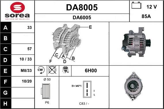 SNRA DA8005 - Alternator autospares.lv