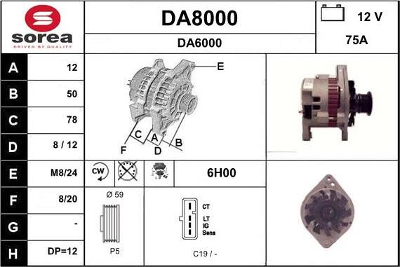 SNRA DA8000 - Alternator autospares.lv