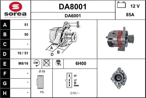 SNRA DA8001 - Alternator autospares.lv