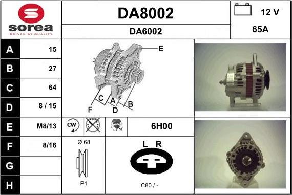 SNRA DA8002 - Alternator autospares.lv